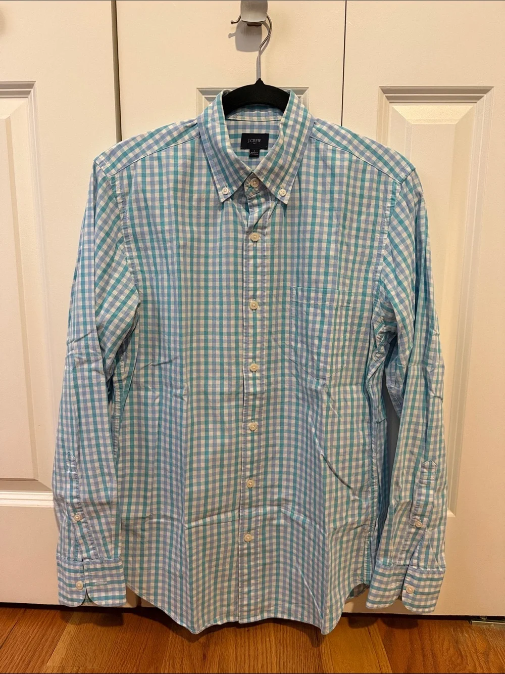 J. Crew Men’s Light Blue & White Gingham Button-Down Shirt